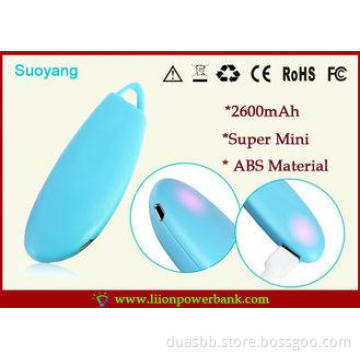 Blue ABS 2600mAh Rechargeable Power Bank , Waterproof large